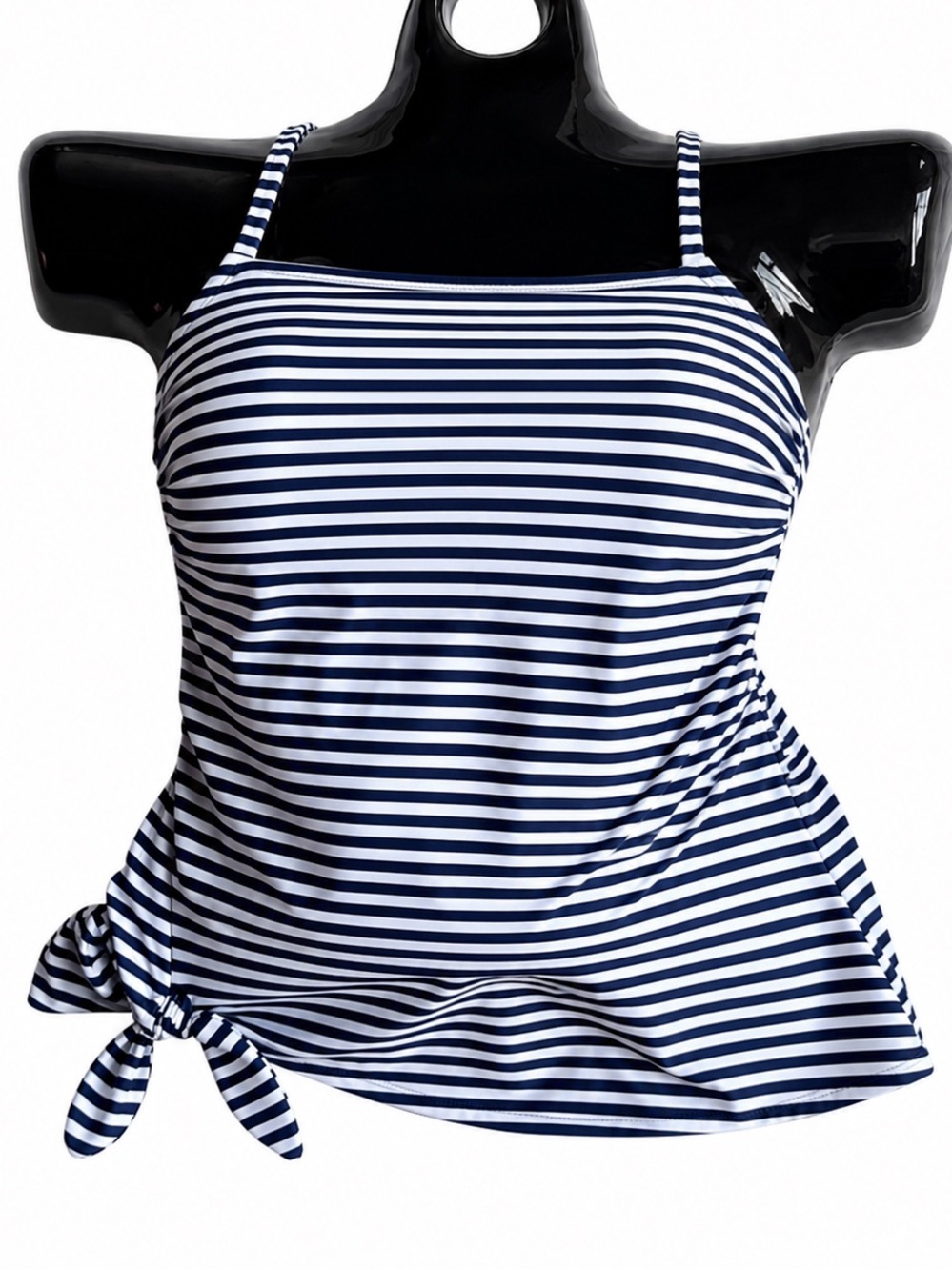 NWT Kona Sol Navy White Striped Tankini Top Peplum Side Tie Swim Small